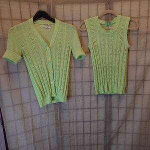 Lime Green Knit Cardigan and Sleeveless Top Set